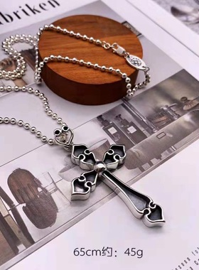 纯银十字架大吊坠嘻哈朋克风格饰品复古日韩网红潮人项链毛衣链