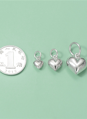 S925纯银光面爱心形吊坠挂件女简约气质桃心项链毛衣开心果项坠子