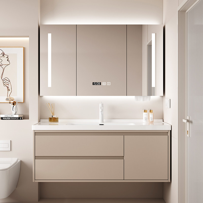 新款奶油色浴室柜陶瓷一体盆卫生间洗脸盆洗手盆柜组合洗手洗漱台,淘宝优惠券,粉丝福利购,淘宝优惠卷