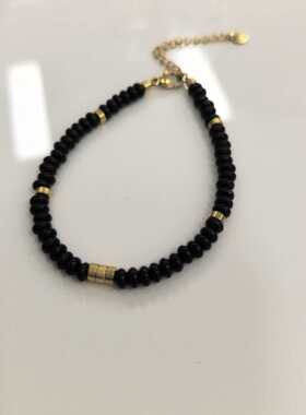 钛钢+亚克力+石头 黑色石头串珠手链ZB4330