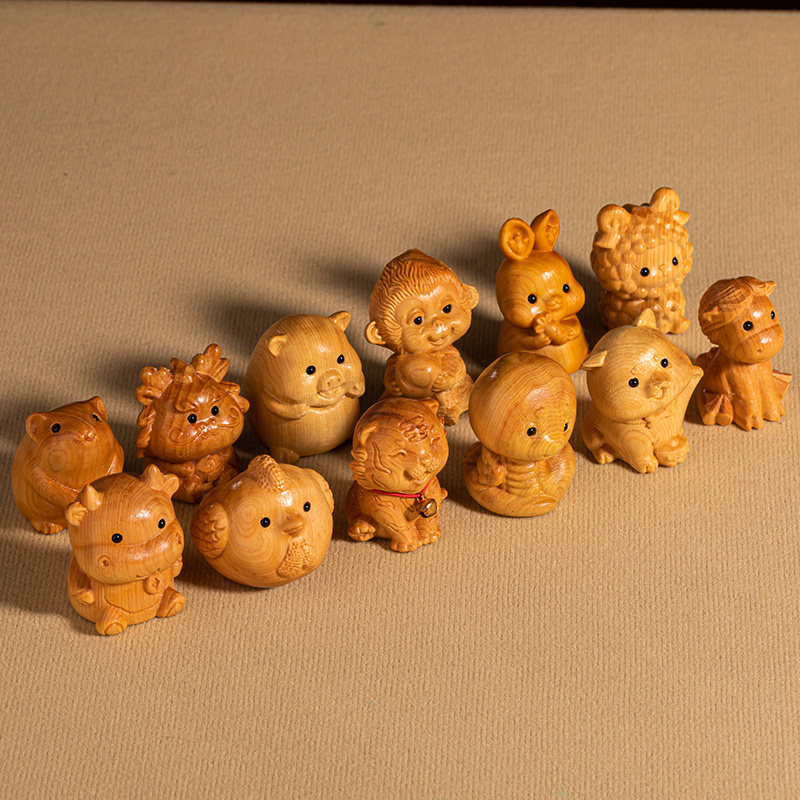 崖柏木雕十二生肖手把件牛兔蛇年马羊鸡狗猪木质手办桌面创意摆件,淘宝优惠券,粉丝福利购,淘宝优惠卷