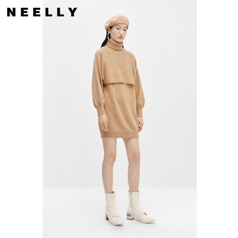 NEELLY纳俪商场同款冬季新款高领毛衣女时尚套装两件套连衣裙高级,淘宝优惠券,粉丝福利购,淘宝优惠卷