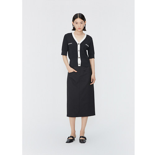 NEELLY纳俪商场同款夏季新款黑色西装半身裙女中长款时尚通勤长裙 - 图2