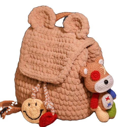 小红书同款可爱小熊双肩背包毛线钩织diy材料包创睿家原创送女生 - 图3