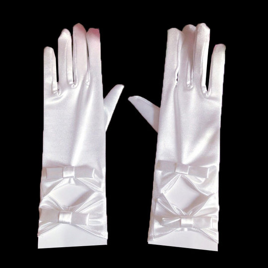 复古赫本风新娘婚纱手套蕾丝红白色蝴蝶结网纱婚庆婚礼短款缎面薄