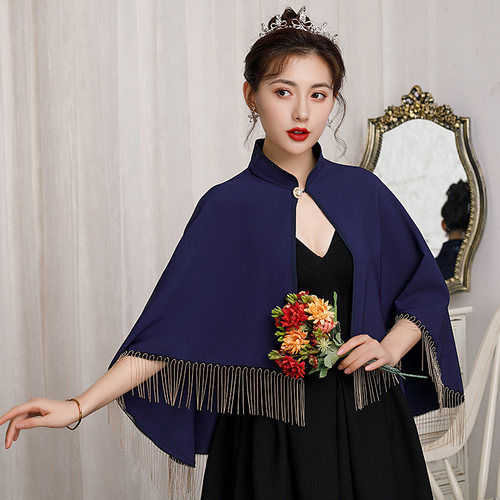 新娘婚纱披肩结婚礼服旗袍披风斗篷外搭酒红色敬酒服外套韩版高贵 - 图2