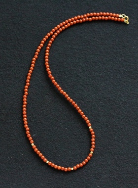 顶料复古风极细天然小米珠南红玛瑙项链锁骨链ins红色女叠戴925