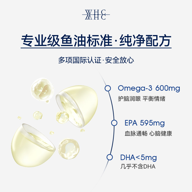 WHC小天使97%高纯度EPA深海鱼油中老年Omega3稳血脂缓情绪60粒,淘宝优惠券,粉丝福利购,淘宝优惠卷