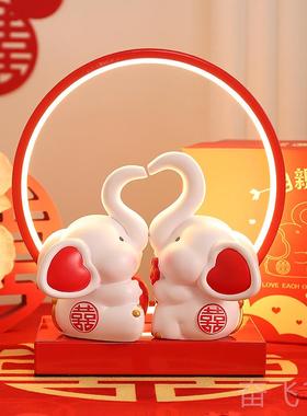 正品结婚送新置人闺蜜情侣礼大象新摆件客厅婚房布家居装饰品婚订