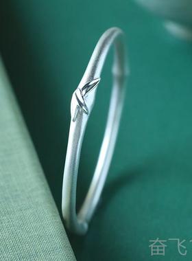 正品熙素原女创竹节手手镯999纯银手镯简约年轻小款众设计实心足