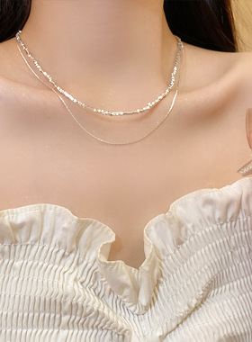 韩国新款双层叠戴碎银几两项链女简约气质超闪锁骨链网红同款颈