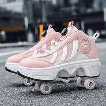 Storm Walking Shoes All Season Style Pulley Skating Four Wheels Deformation Shoes Double Platoon Wheel Wheels Shoes Dry Ice Children Adult Wheels Skating Shoes