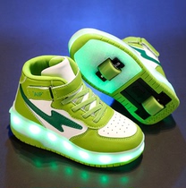 Flash Walking Shoes Can Brake Double Wheels Children Summer Wheels Sliding Shoes Mesh Face Girl Wheels Shoes Boy Students With Wheels