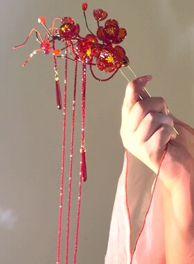 原创 暗香 梅花琉璃簪花发饰雪梅发夹流苏发钗汉服古风冬季配饰