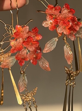 原创 锦瑟 绣球花琉璃簪花发簪汉服头饰流苏发钗汉服古风配饰发饰