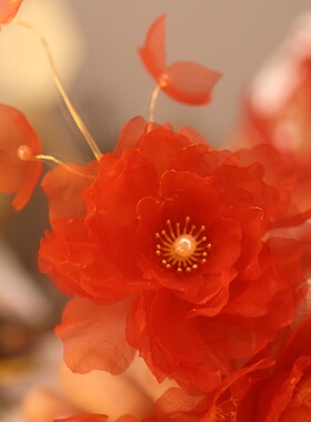 原创 红妆 真丝烫花软杆仙气绢纱花朵发夹国风汉服配饰古风发饰