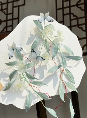 原创 扶风 真丝烫花柳叶发饰软杆古风头饰仙气春天汉服配饰