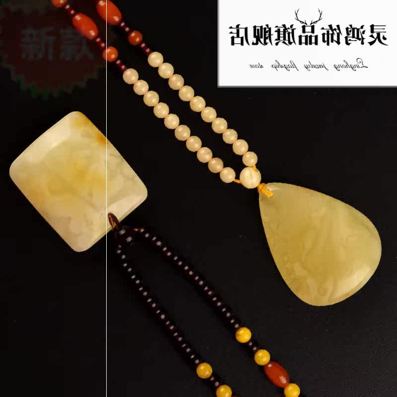 新款灵菲蜜蜡水滴吊坠物图毛衣链 紫尚轩项坠/吊坠