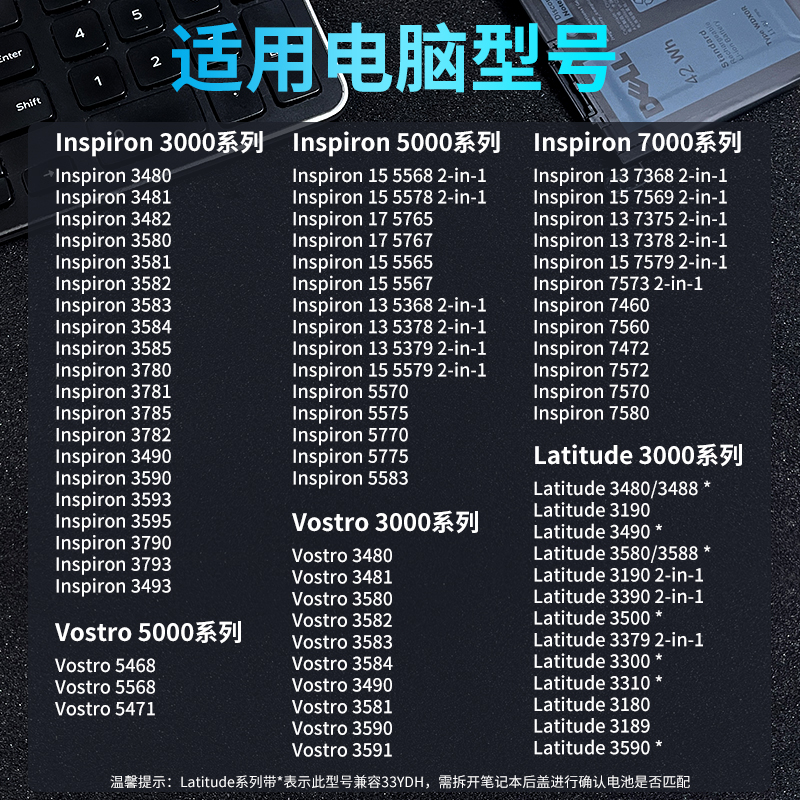 DELL/戴尔 WDX0R Latitude 3180 3380 3480 3580 42Wh笔记本电池Latitude 3190 3390 3490 3590笔记本电池 - 图0