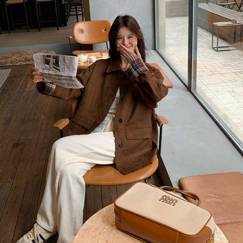 美拉德棕风B131-706衣外套女2复05春秋色季小个子2美式古宽松休闲 - 图1