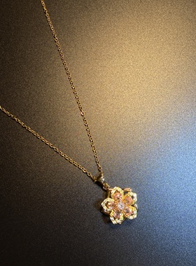 开花的橄榄 Vintage古着 Chic Blossom粉色花朵可旋转项链 锁骨链