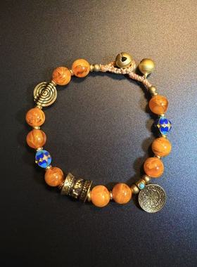 开花的橄榄 Vintage古着 Orange Beads编织手链 藏式手绳