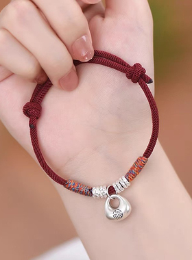 足银999纯银盘缠小胖福手绳新中式复古平安福纯银坨坨 情侣手绳