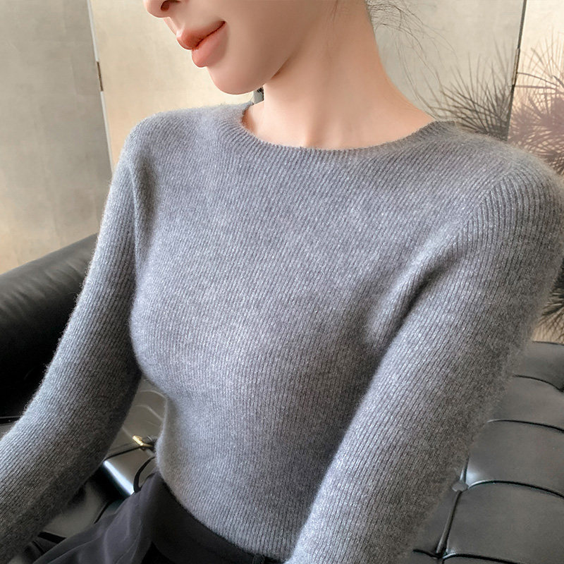 设计感圆领无缝一体羊毛衫女修身内搭毛衣春秋冬打底针织衫羊绒衫,淘宝优惠券,粉丝福利购,淘宝优惠卷