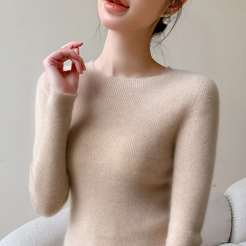 设计感圆领无缝一体羊毛衫女修身内搭毛衣春秋冬打底针织衫羊绒衫,淘宝优惠券,粉丝福利购,淘宝优惠卷