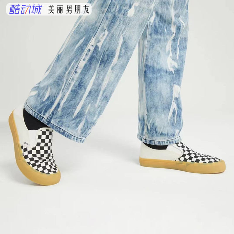 VANS范斯 SLIP ON黑白棋盘格生胶底一脚蹬男女帆布鞋VN0A5HYQ1KP-图1