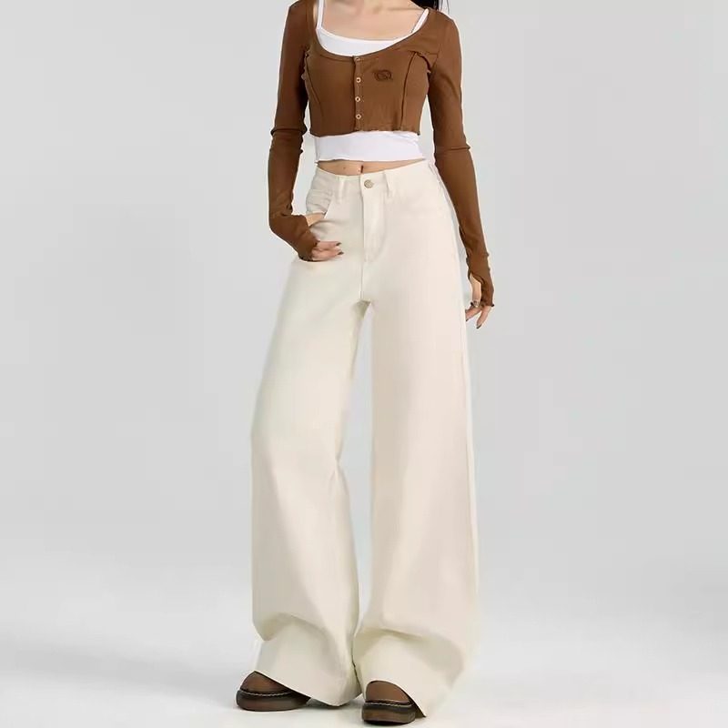 弹力白色牛仔裤女2024新款秋冬加绒加厚显瘦宽松阔腿垂感拖地裤子,淘宝优惠券,粉丝福利购,淘宝优惠卷