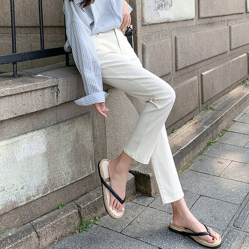 烟管杏色米白牛仔裤女八分小个子2026年夏季新款高腰直筒九分裤子 - 图3