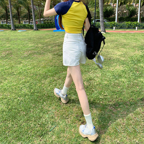 高腰牛仔短裤女夏季薄款2026年新款显瘦显高大码a字白色超短热裤 - 图2