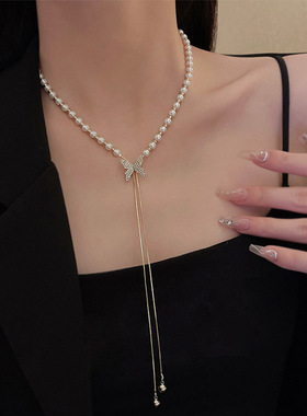 蝴蝶珍珠项链女高级设计感小众锁骨链2024年新款爆款轻奢时尚配饰