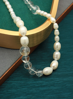 春季新款天然白水晶泡泡圆珠项链小众设计叠戴极简淡水珍珠锁骨链