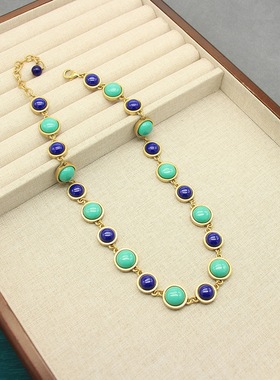 中古风复古绿石头项链彩色小众设计高级感女宫廷气质锁骨链手链