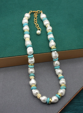 欧美新巴洛克珍珠海边项链琉璃天然淡珍珠项链锁骨链年轻款时尚女