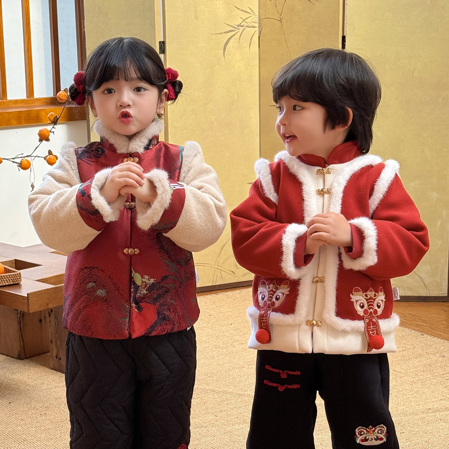 儿童拜冬年服女童拜年服冬装过年衣服男童新年唐装套装加厚姐弟装,淘宝优惠券,粉丝福利购,淘宝优惠卷