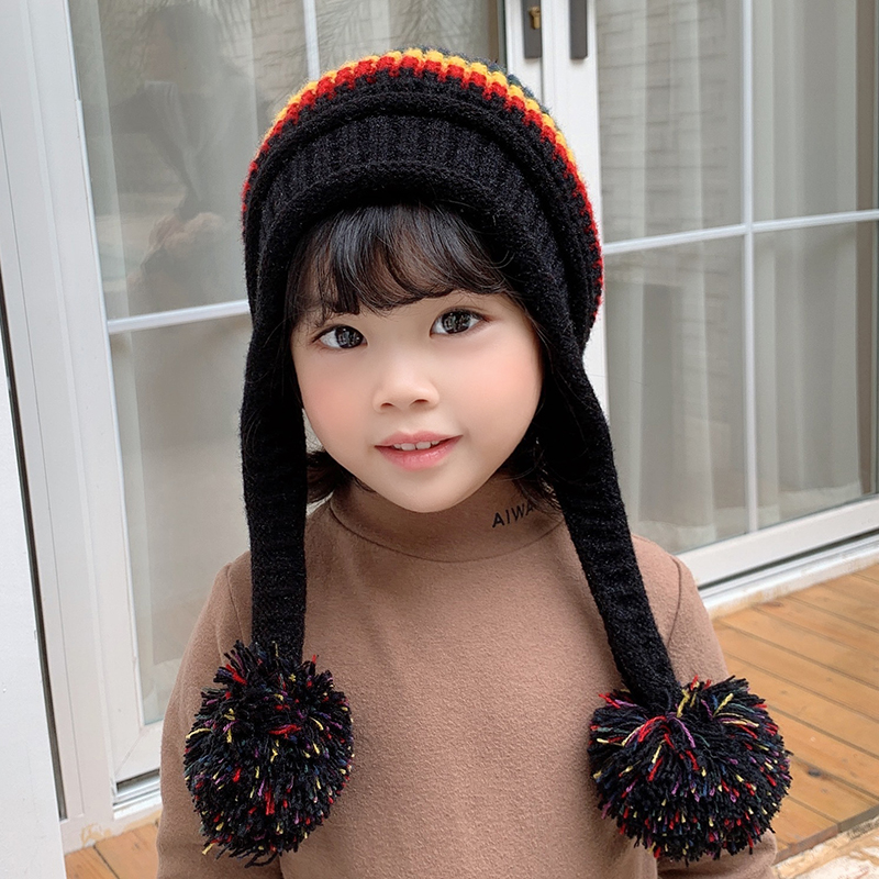 女童冬季帽子潮可爱保暖加绒护耳冬季毛线口罩两件套儿童加绒帽子