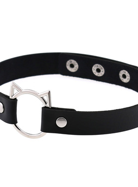 朋克软妹pu皮猫头街拍锁骨链项圈