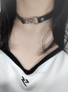 pu皮质情侣金属环扣短款chocker
