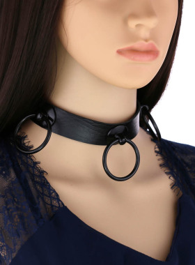 圆环酒吧朋克风街拍锁骨链皮项圈