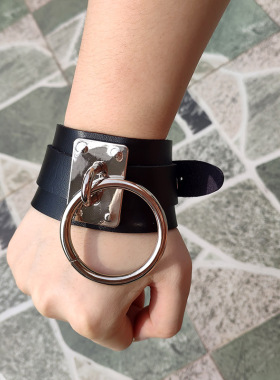 男士pu皮金属手链欧美吊环哥特式