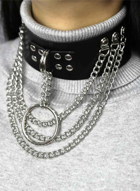 choker皮革朋克风捆绑流苏链条