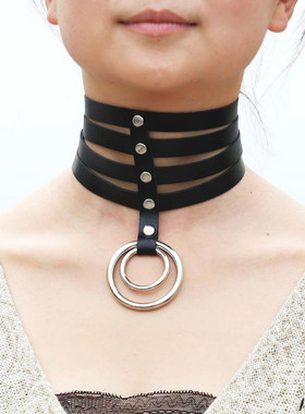 CHOKER女夸张多层PU欧美铆钉项链