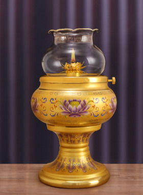 防风纯黄铜莲花供佛酥油灯灯盏