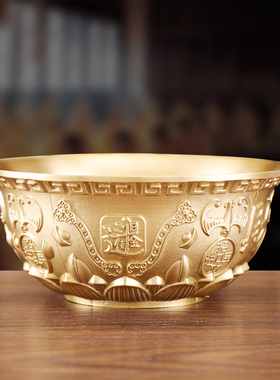 纯黄铜聚宝盆八方来财摆件