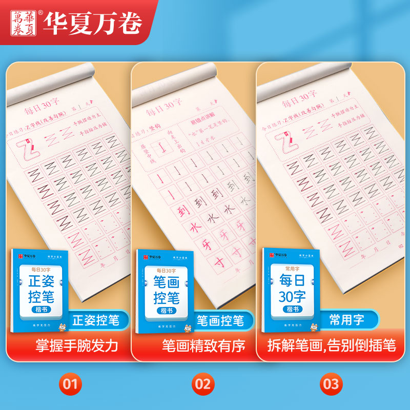 【每日30字】华夏万卷每日30字小学生古诗词练字帖幼儿描红控笔训练一年级练字字帖二年级三年级小学生四五六练字本每日一练 - 图2