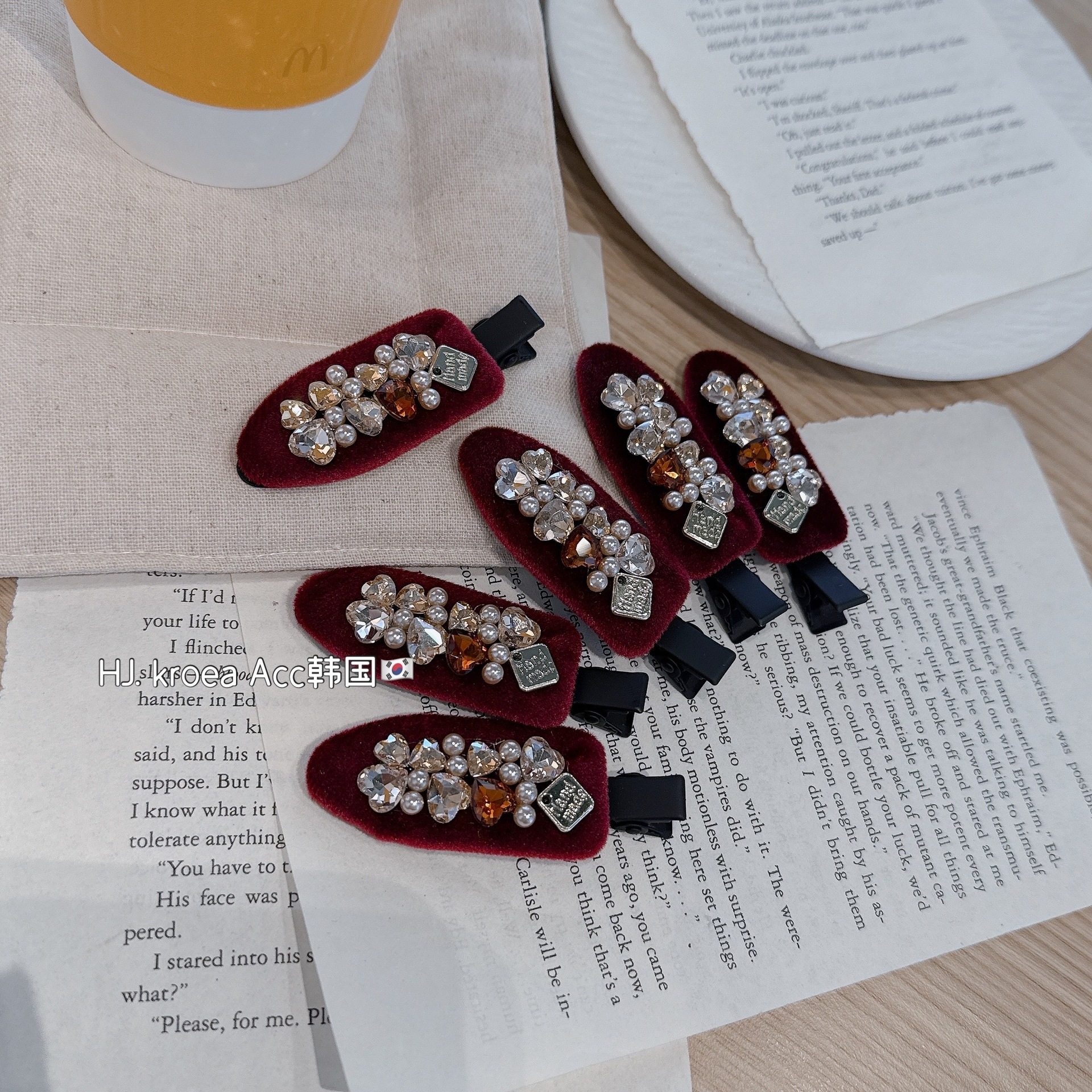 【实拍】韩系丝绒水钻花朵无痕侧边夹复古质感ins风刘海发夹女,淘宝优惠券,粉丝福利购,淘宝优惠卷