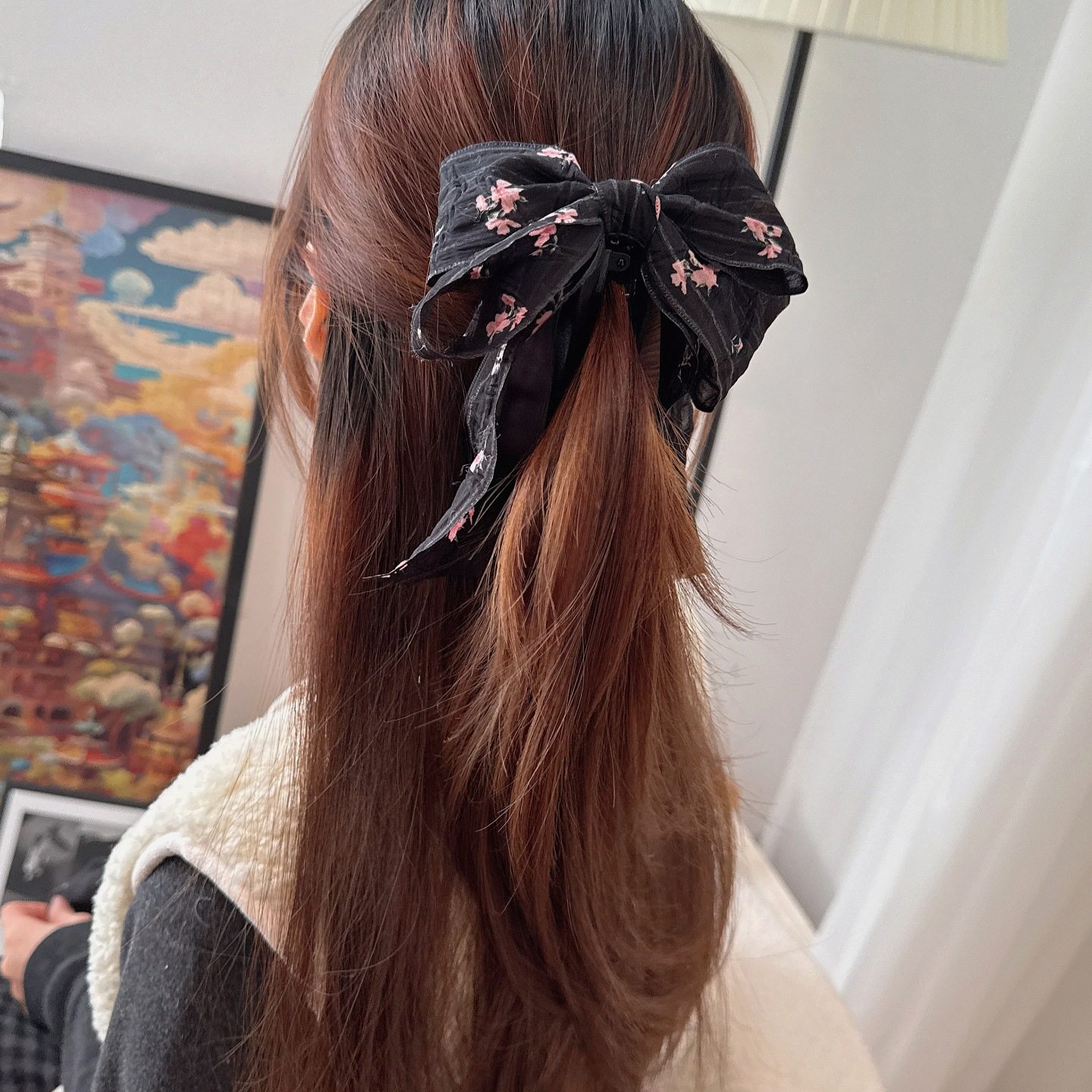 温柔轻纱气质半扎发马尾夹碎花蝴蝶结飘带香蕉夹高级时尚优雅竖夹,淘宝优惠券,粉丝福利购,淘宝优惠卷